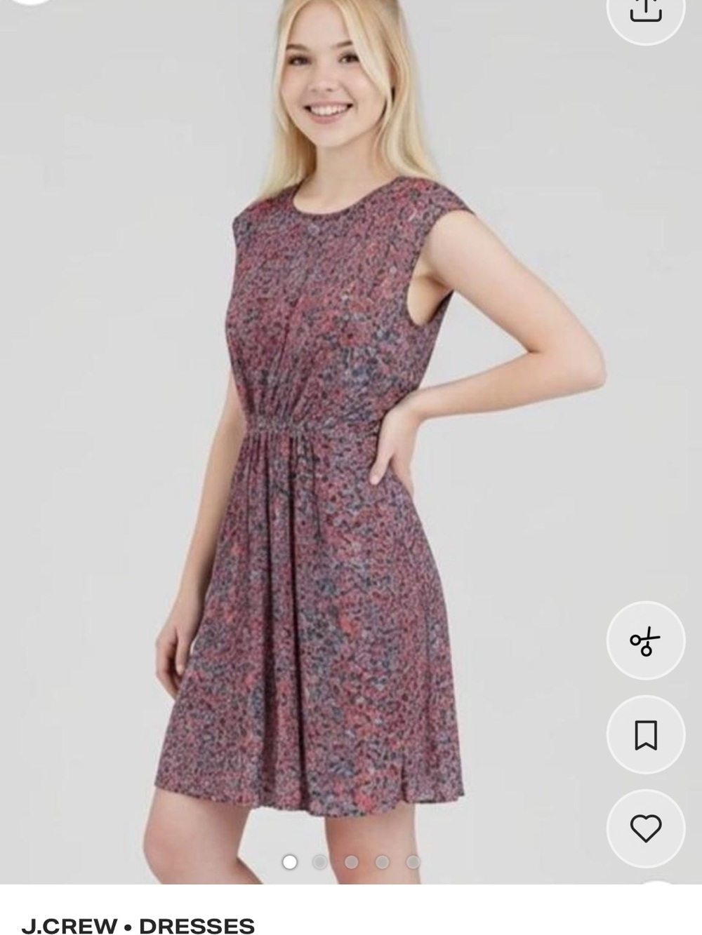 J. Crew silk Rose-Multi Floral Cap-Sleeve Drawstring Dress